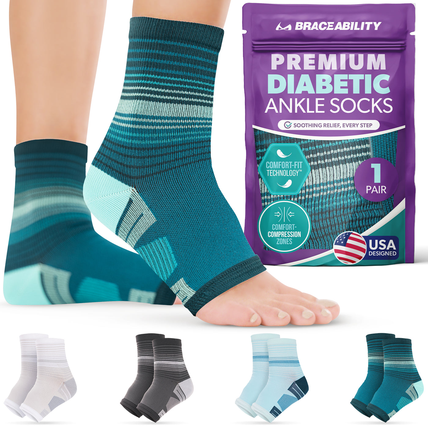 Diabetic Open-Toe Compression Socks - Circulation Support Sleeves for Neuropathy, Swelling, Foot Fatigue (1 Pair)