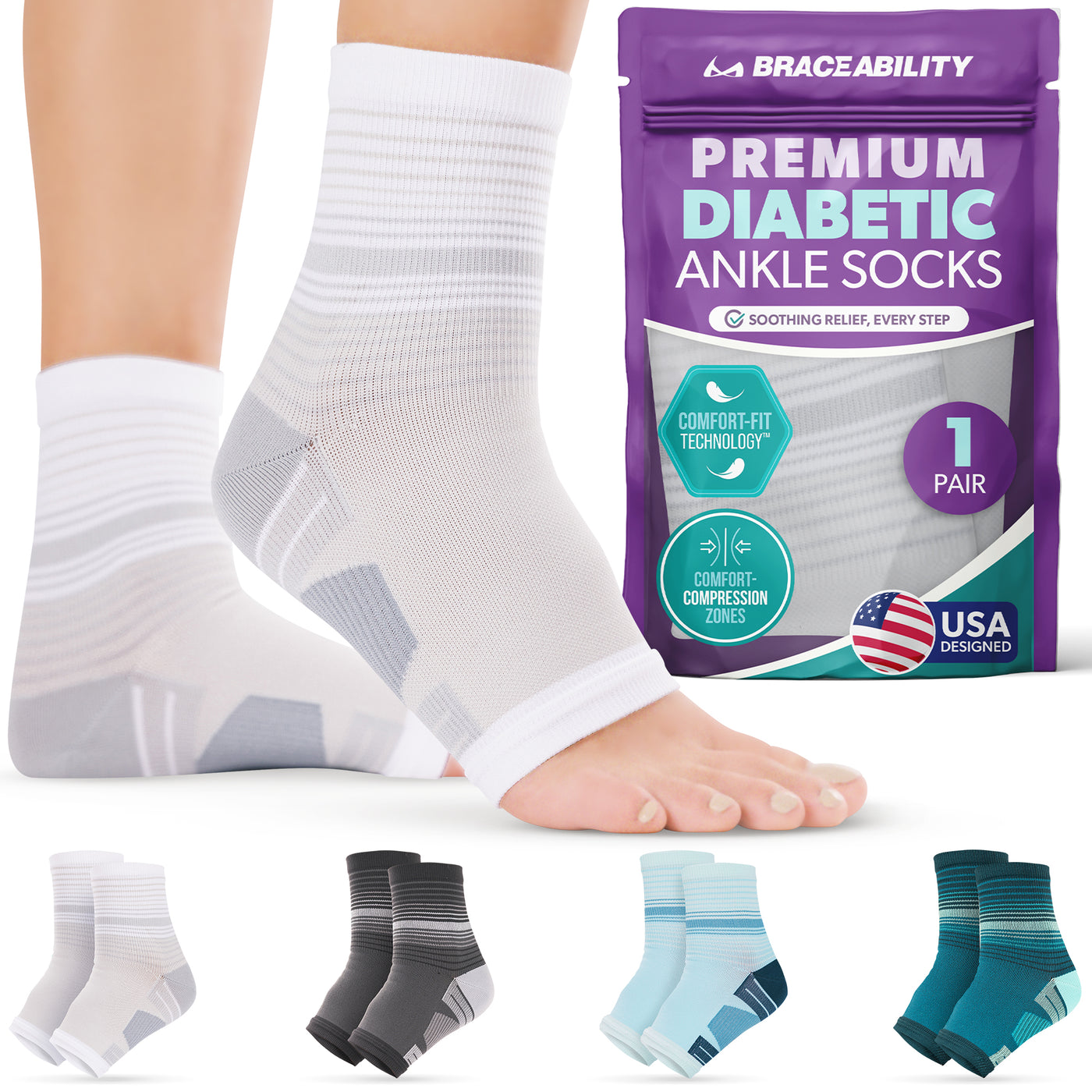 Diabetic Open-Toe Compression Socks - Circulation Support Sleeves for Neuropathy, Swelling, Foot Fatigue (1 Pair)