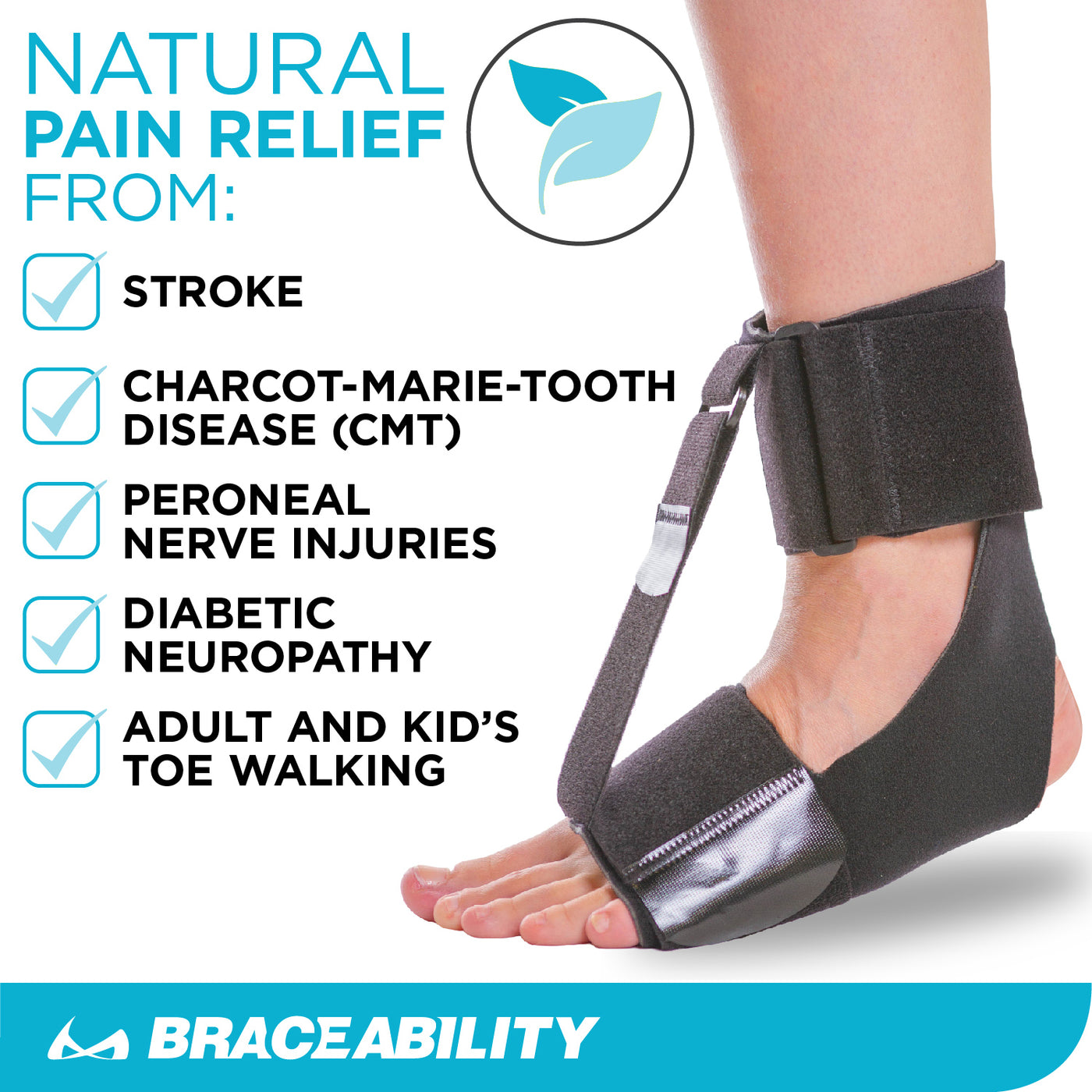 our ankle brace for foot drop relieves symptoms from stroke, peroneal nerve injuries, and toe walking