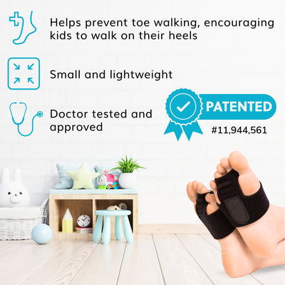 the braceability toe walking brace encourages kids to walk on their heels