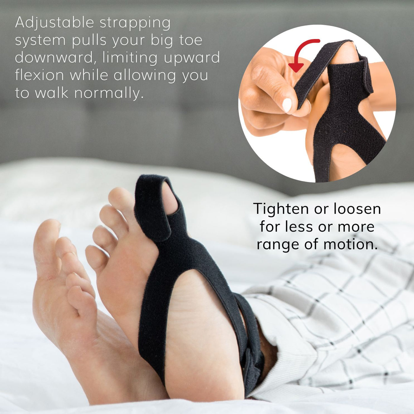 The medical-grade turf toe brace has adjustable straps that help limit range of motion in the big toe