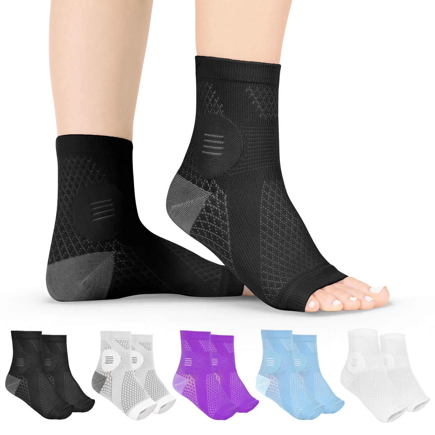 The BraceAbility black compression neuropathy socks give quick relief from painful peripheral neuropathy and nerve damage with these socks for diabetic foot pain.