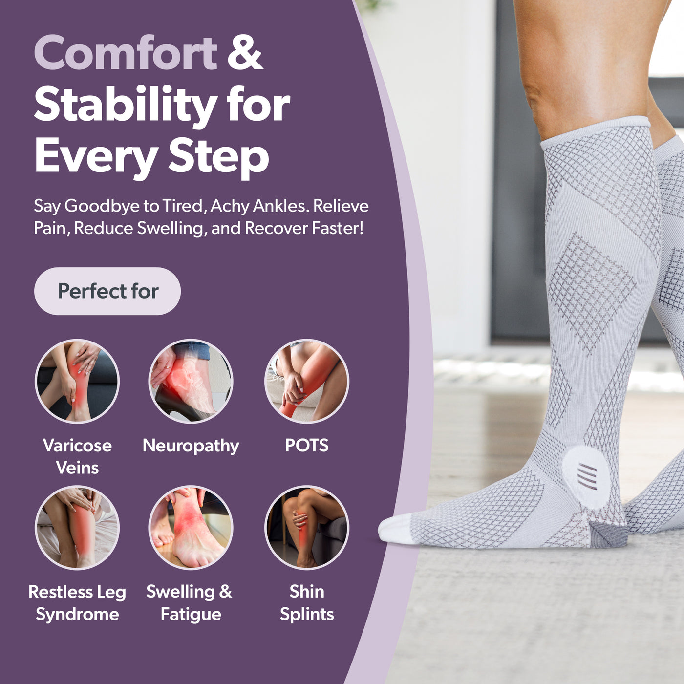 stability stockings for varicose veins, neuropathy, or restless leg syndrome