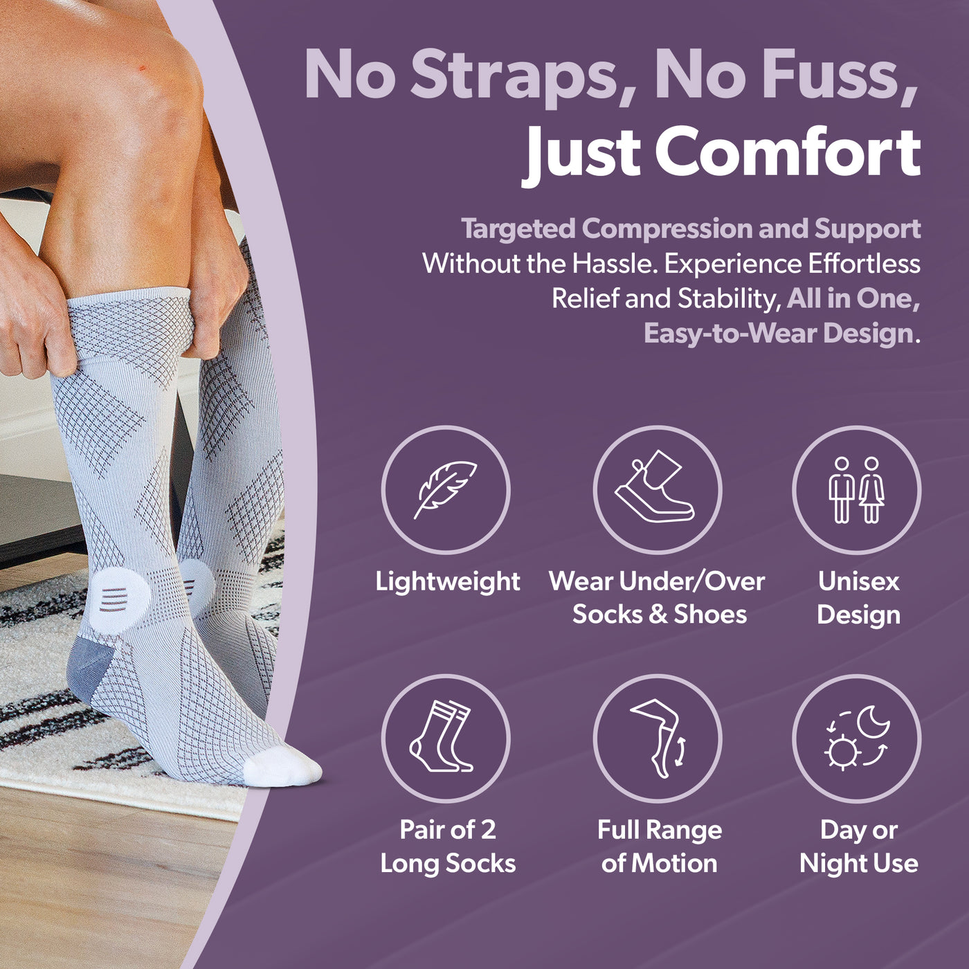 slip on compression stockinette made with lightweight knit that you can wear under or over socks and shoes