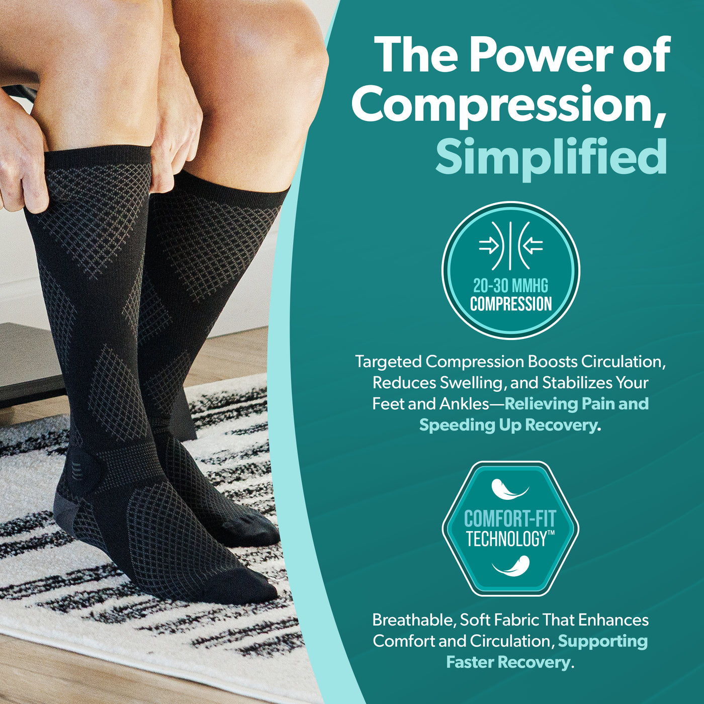 slip-on compression stockings that offer 20-30 mmhg compression to boost circulation
