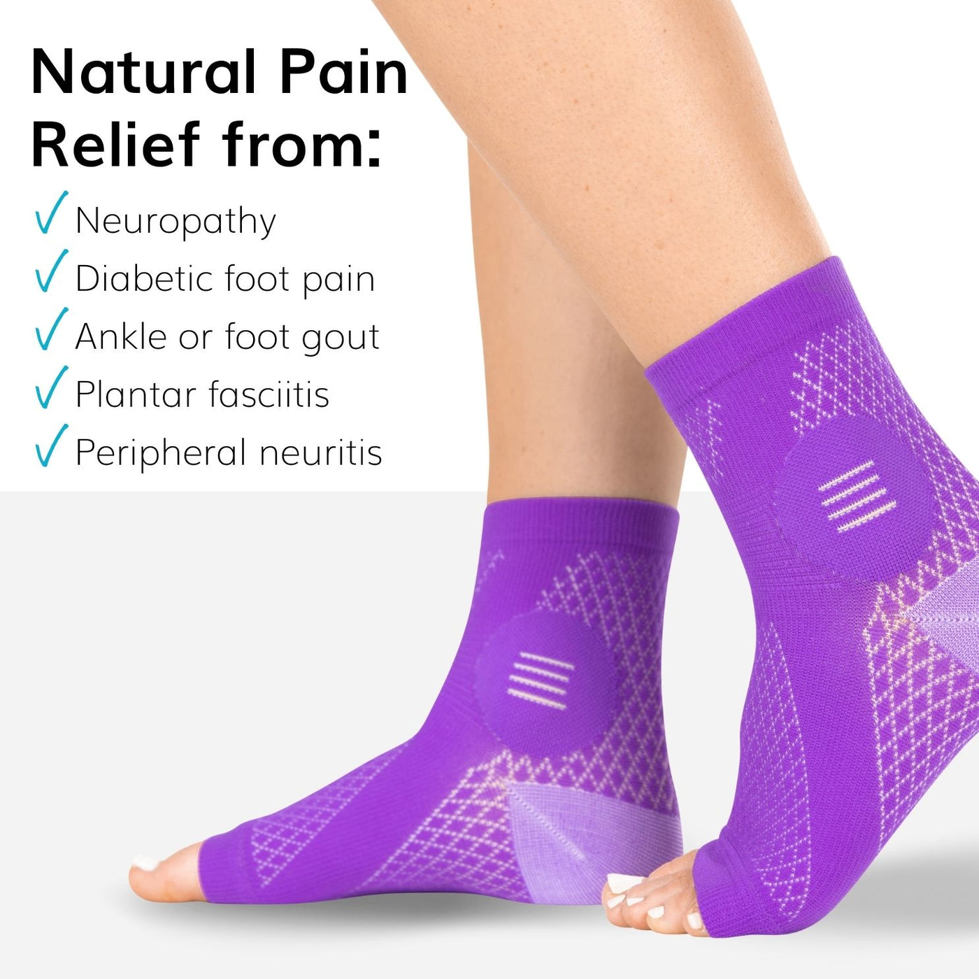 The braceability neuropathy socks give natural pain relief from diabetic foot pain, ankle or foot gout, and plantar fasciitis