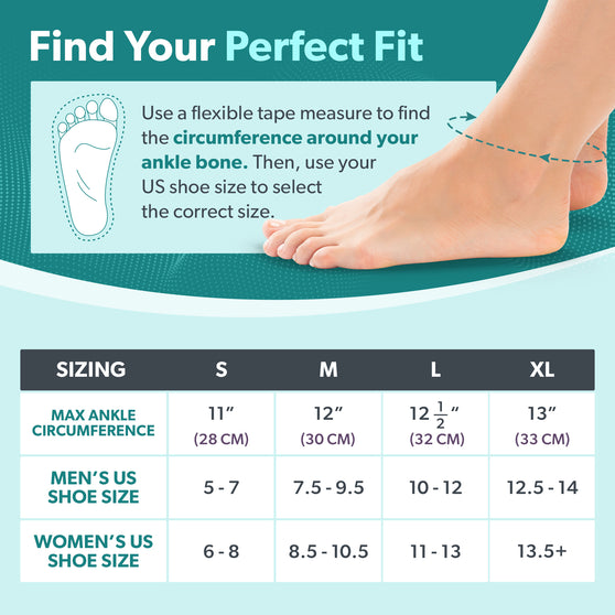 Bunion%20corrector%20socks%20sizing%20chart%20with%20illustrated%20foot%20measurement%20guide%20to%20help%20find%20the%20perfect%20fit%20for%20men%20and%20women.