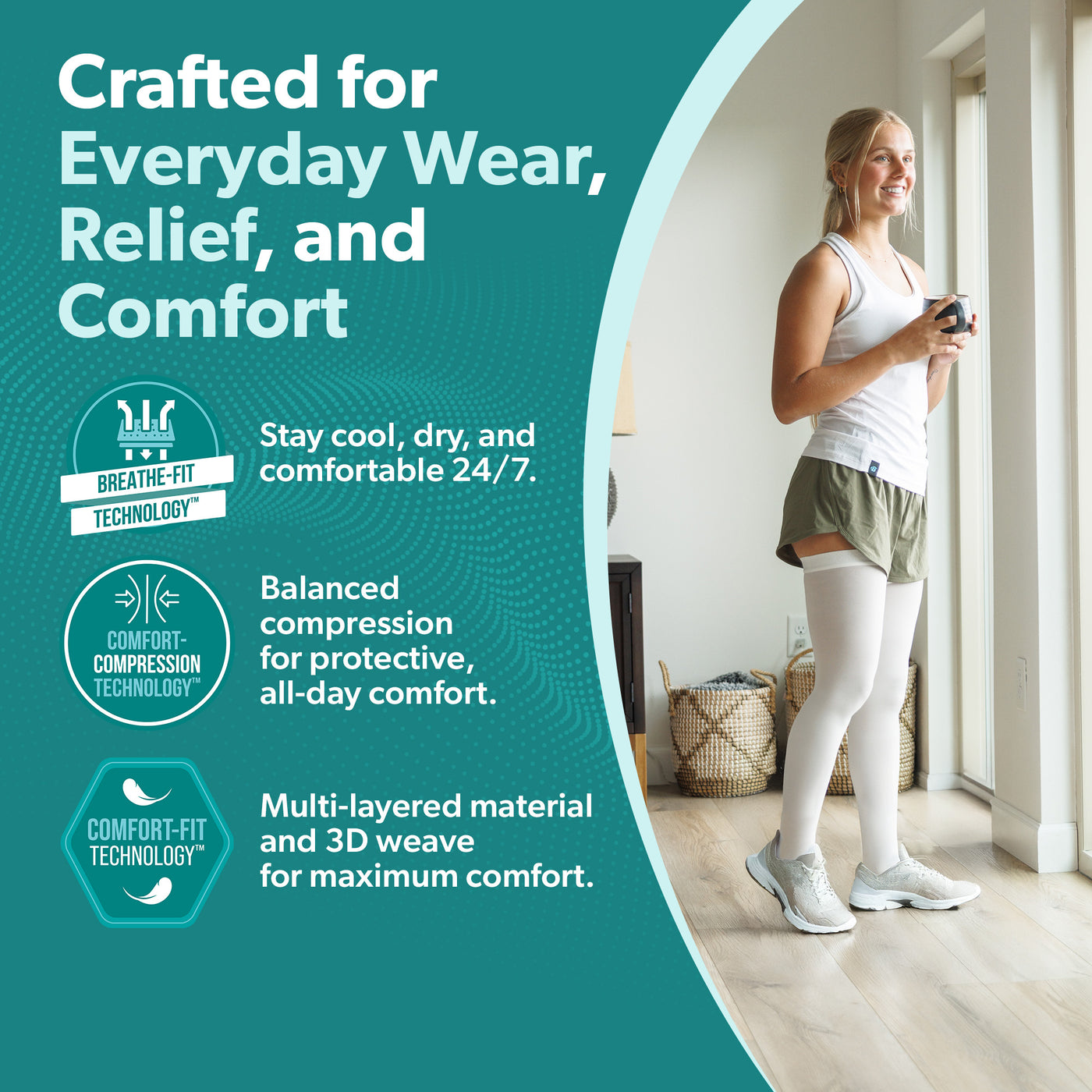 brethable ted hose compression stockings with breath-fit technology so you stay cool, dry, and comfortable twenty-four, seven