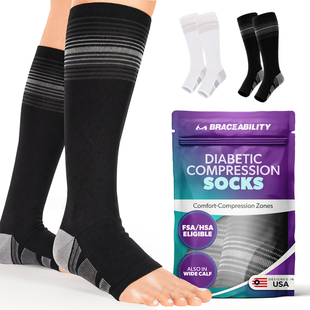 BraceAbility Knee High Diabetic Socks - 20-30 mmHg Relief