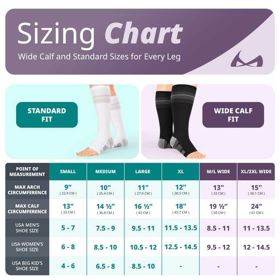 BraceAbility%20tall%20diabetic%20compression%20socks%20sizing%20chart%20with%20ranges%20from%20small%20to%20XXL%20wide%20calf