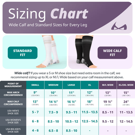 BraceAbility%20tall%20diabetic%20compression%20socks%20sizing%20chart%20with%20ranges%20from%20small%20to%20XXL%20wide%20calf