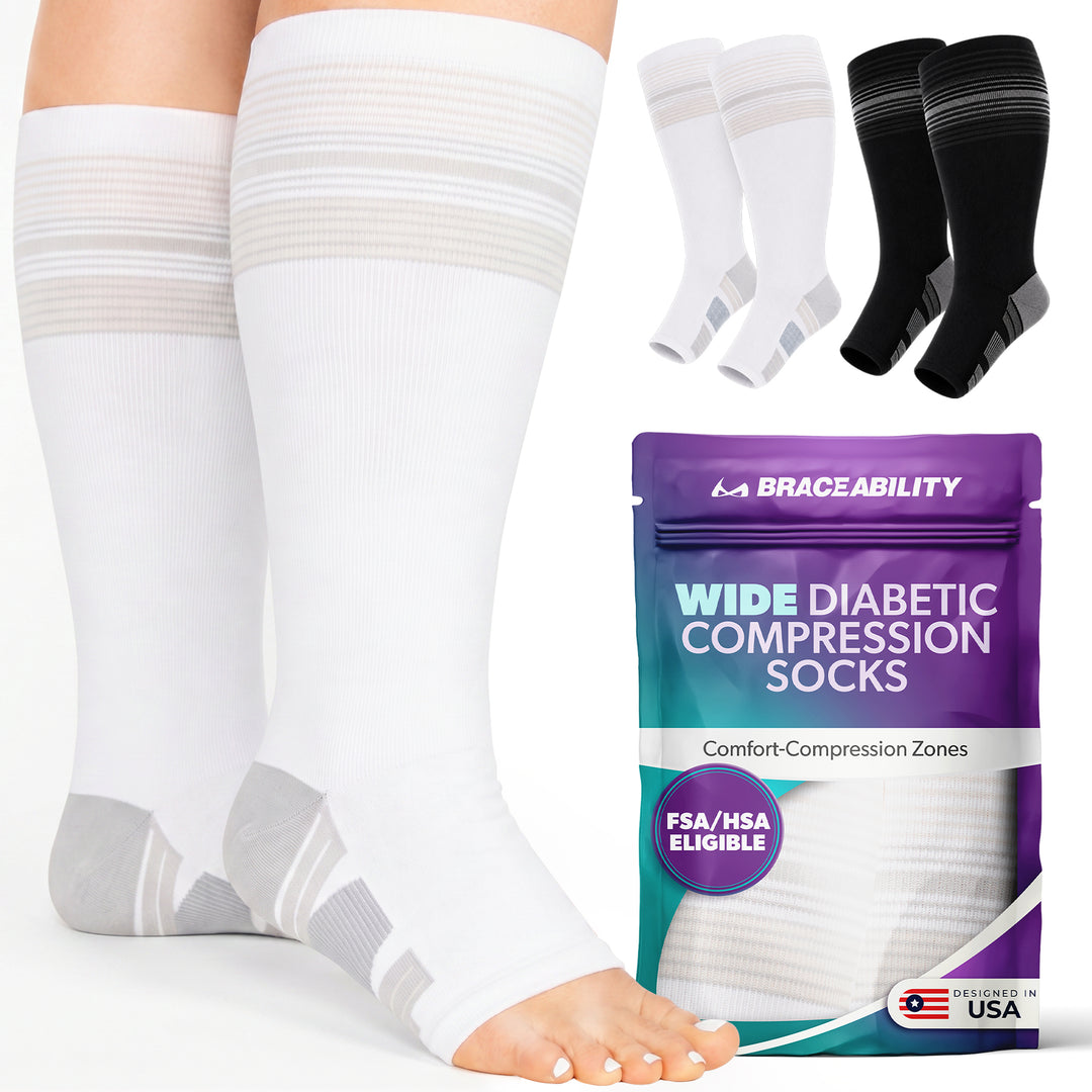 BraceAbility Knee High Diabetic Socks - 20-30 mmHg Relief