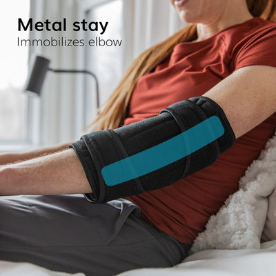 Our cubital tunnel syndrome splint has 2 metal stays that help immobilize your elbow to prevent ulnar nerve entrapment