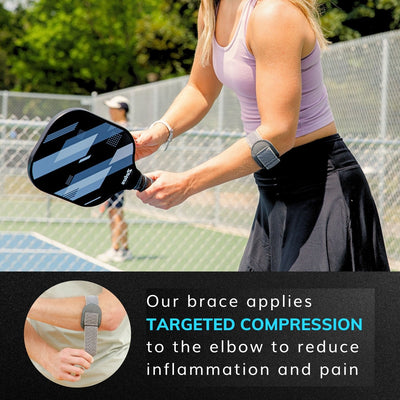 Wearing a compression pickleball elbow strap applies targeted pressure to reduce inflammation