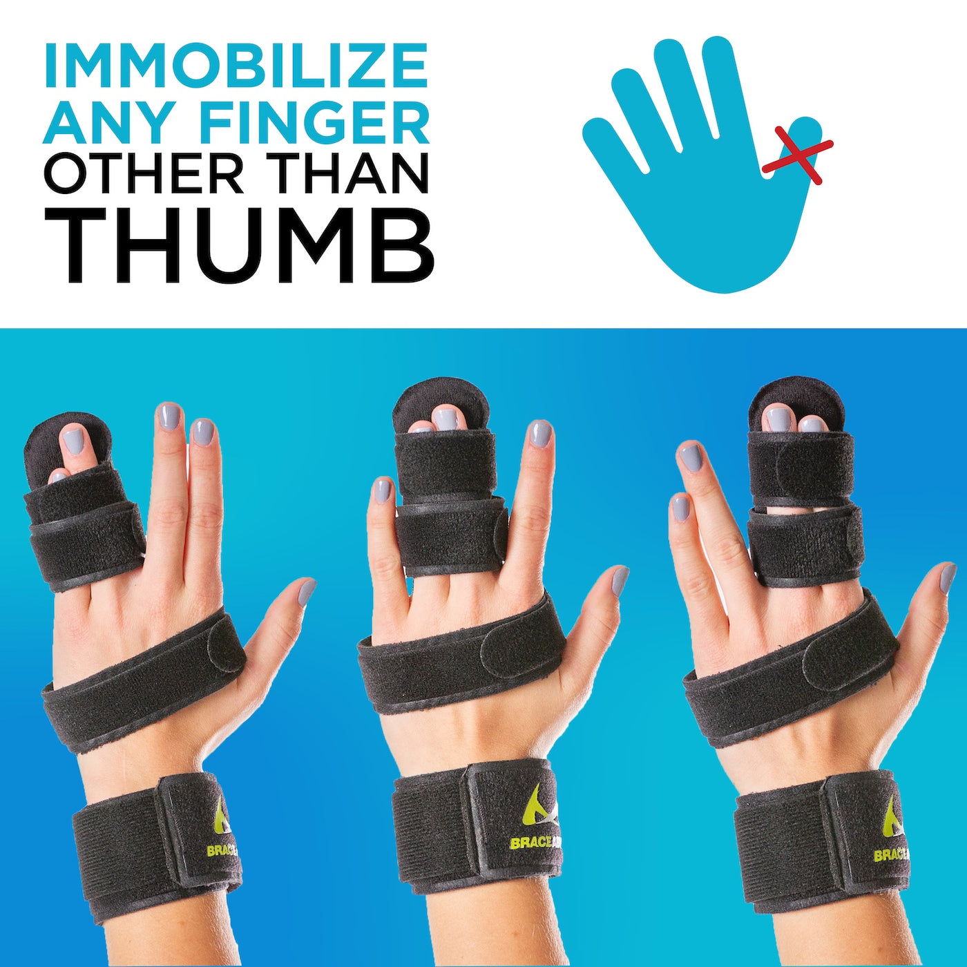 the two finger splint can be used to pair the pinky and ring finger or pointer finger and middle together for knuckle immobilization