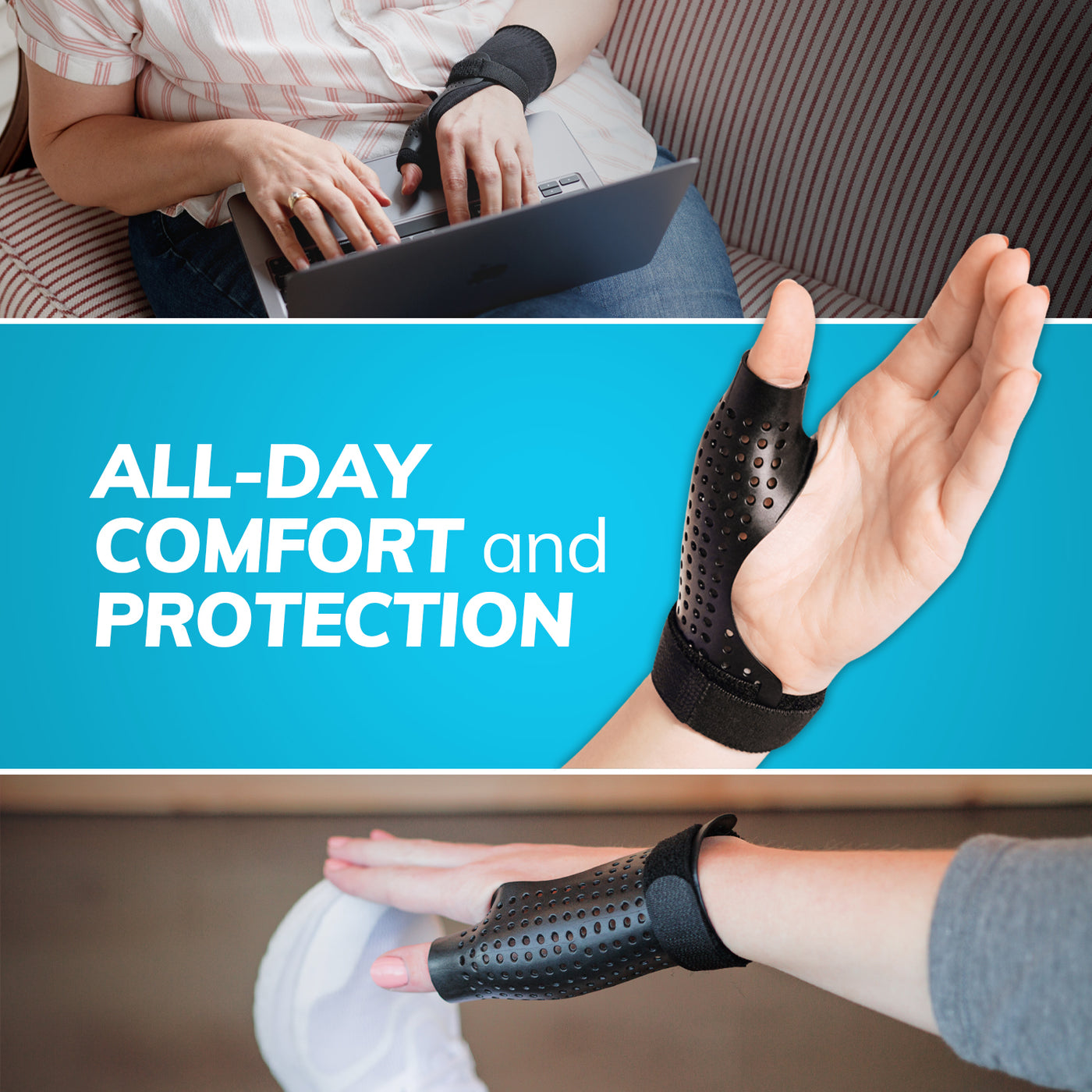 Use the trigger thumb brace for all day comfort and protection