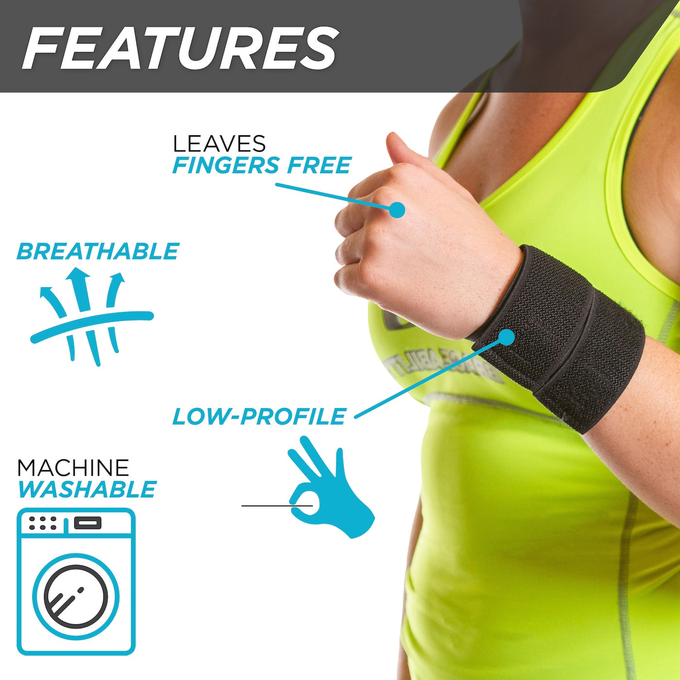 Thanks to its low-profile design the cheerleader wrist support is breathable and leaves your fingers free to use