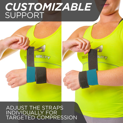 The adjustable gymnastics wrist guard has two customizable straps for cheer and tumbling