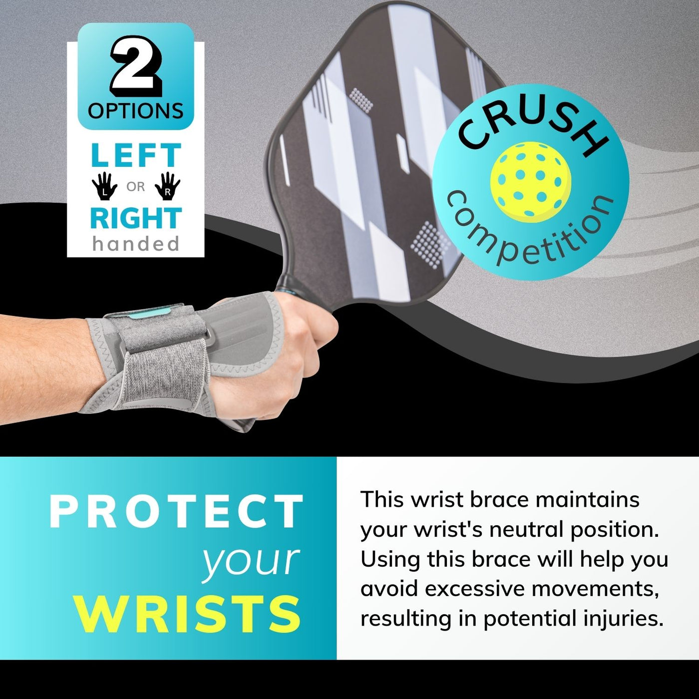 The pickleball wrist pain brace keeps your wrist in a neutral position preventing injuries