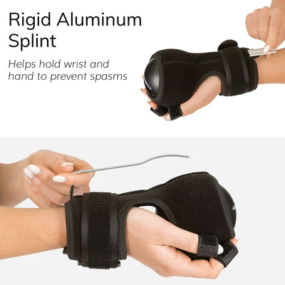 Our dupuytrens contracture hand splint has a rigid aluminum splint and anti spasticity ball
