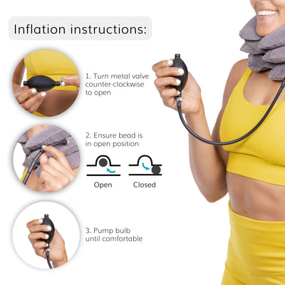 Our inflatable home neck traction device has an easy removable pump