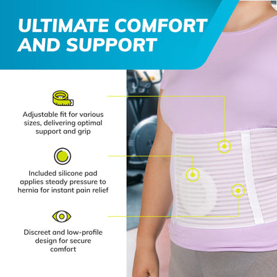 The BraceAbility umbilical hernia truss offers ultimate comfort and support with an adjustable fit and plus size options