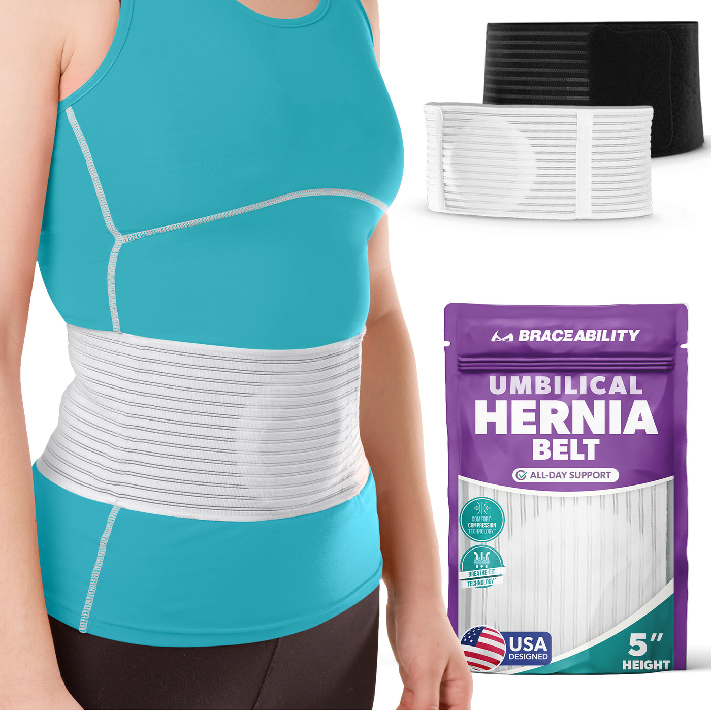 Abdominal hernia treatment belt with a raised pad