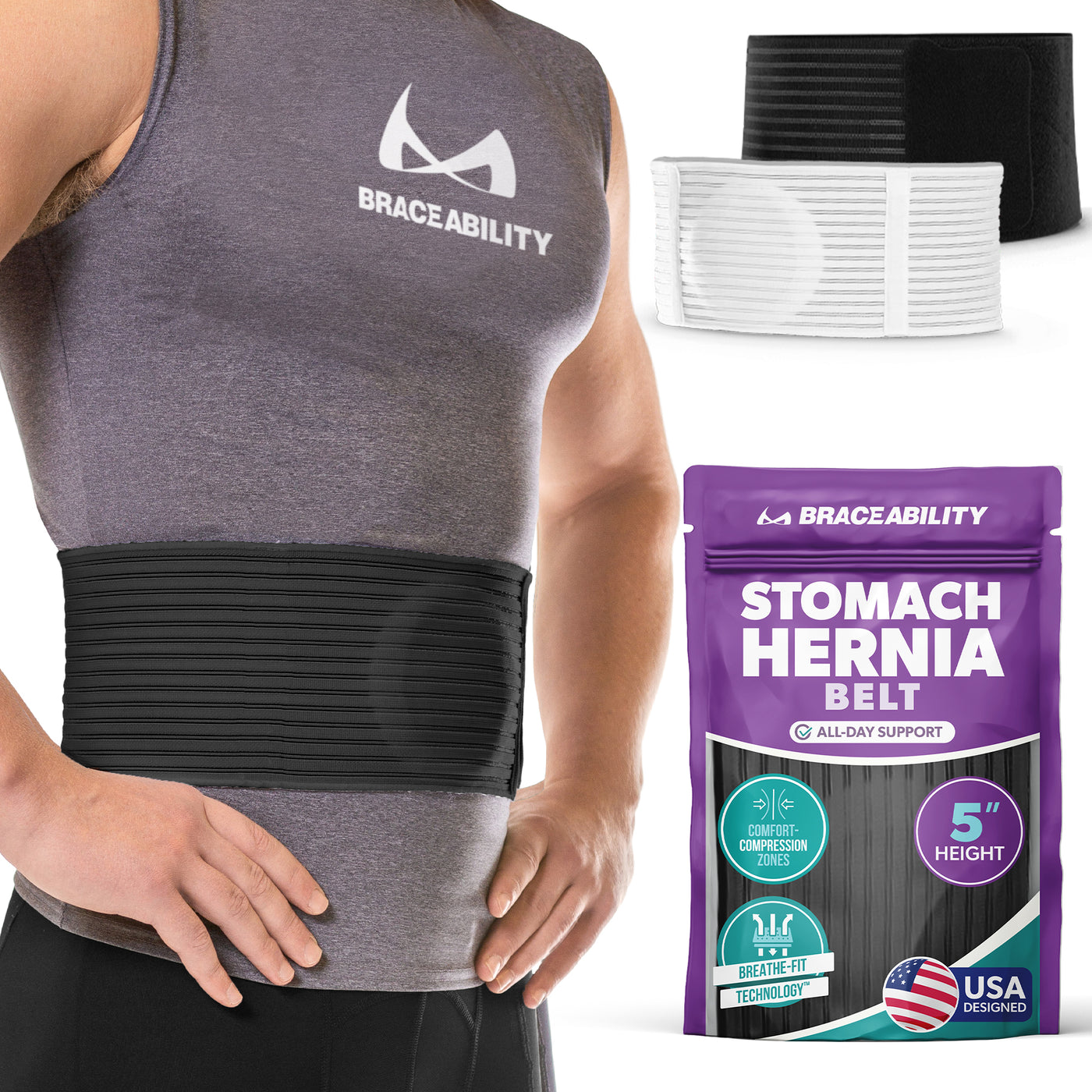 black small five inch tall hernia support