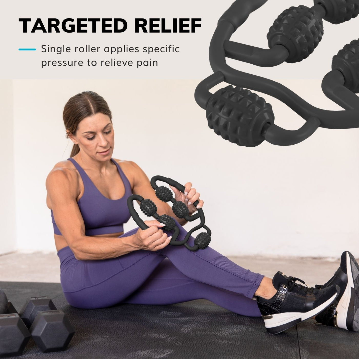 Our trigger point massager has a single roller on the top to apply target pressure to relieve pain