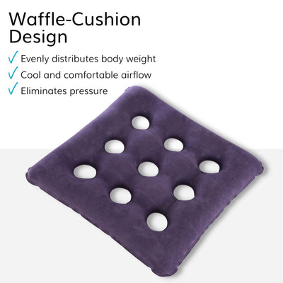 The waffle cushion design pillow evenly distributes body weight for pressure relief