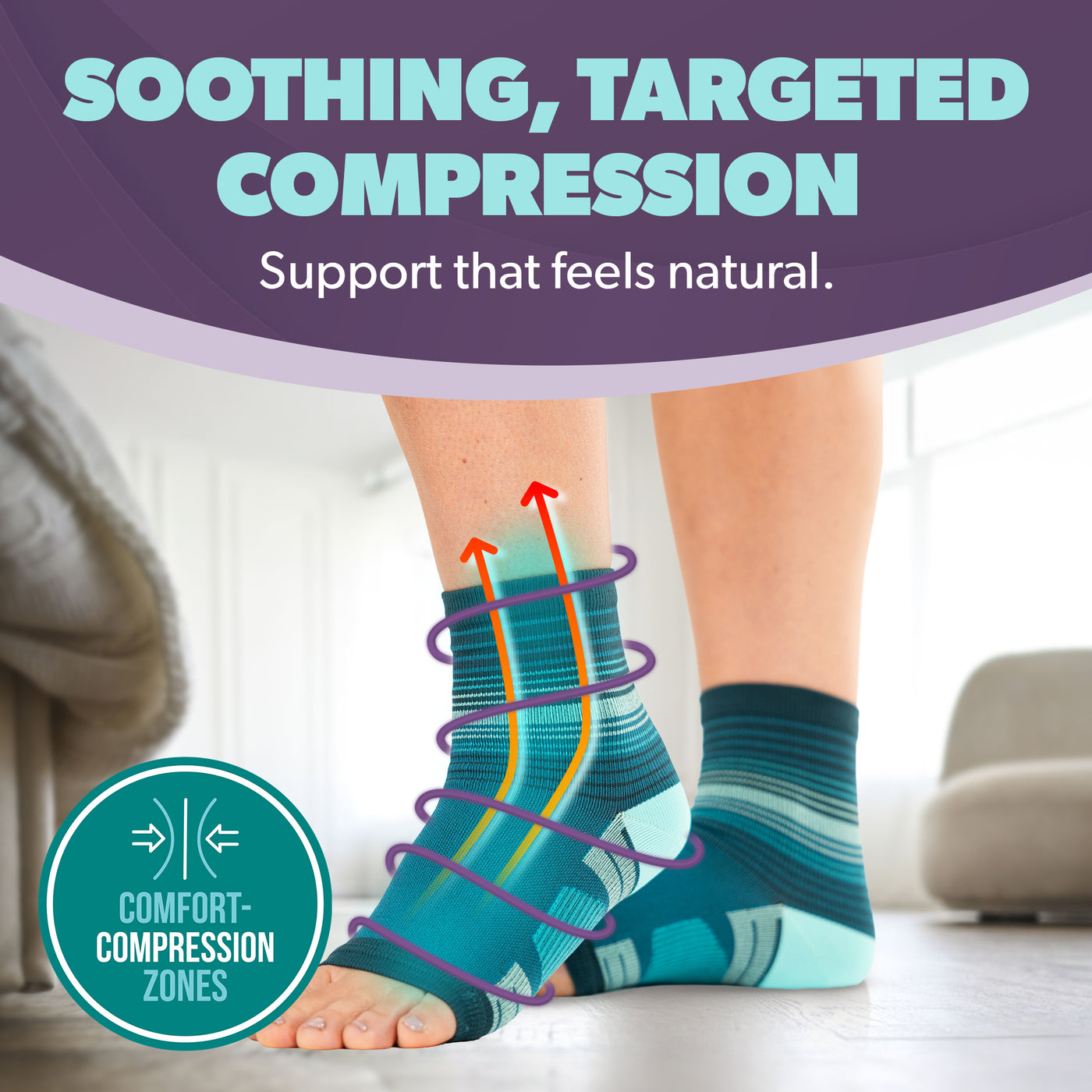 Diabetic Open-Toe Compression Socks - Circulation Support Sleeves for Neuropathy, Swelling, Foot Fatigue (1 Pair)