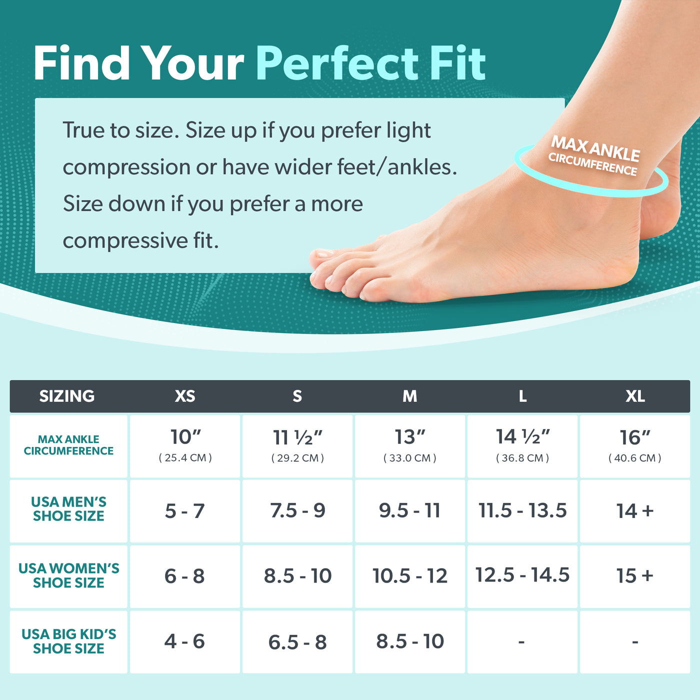 ankle compression socks sizing chart 