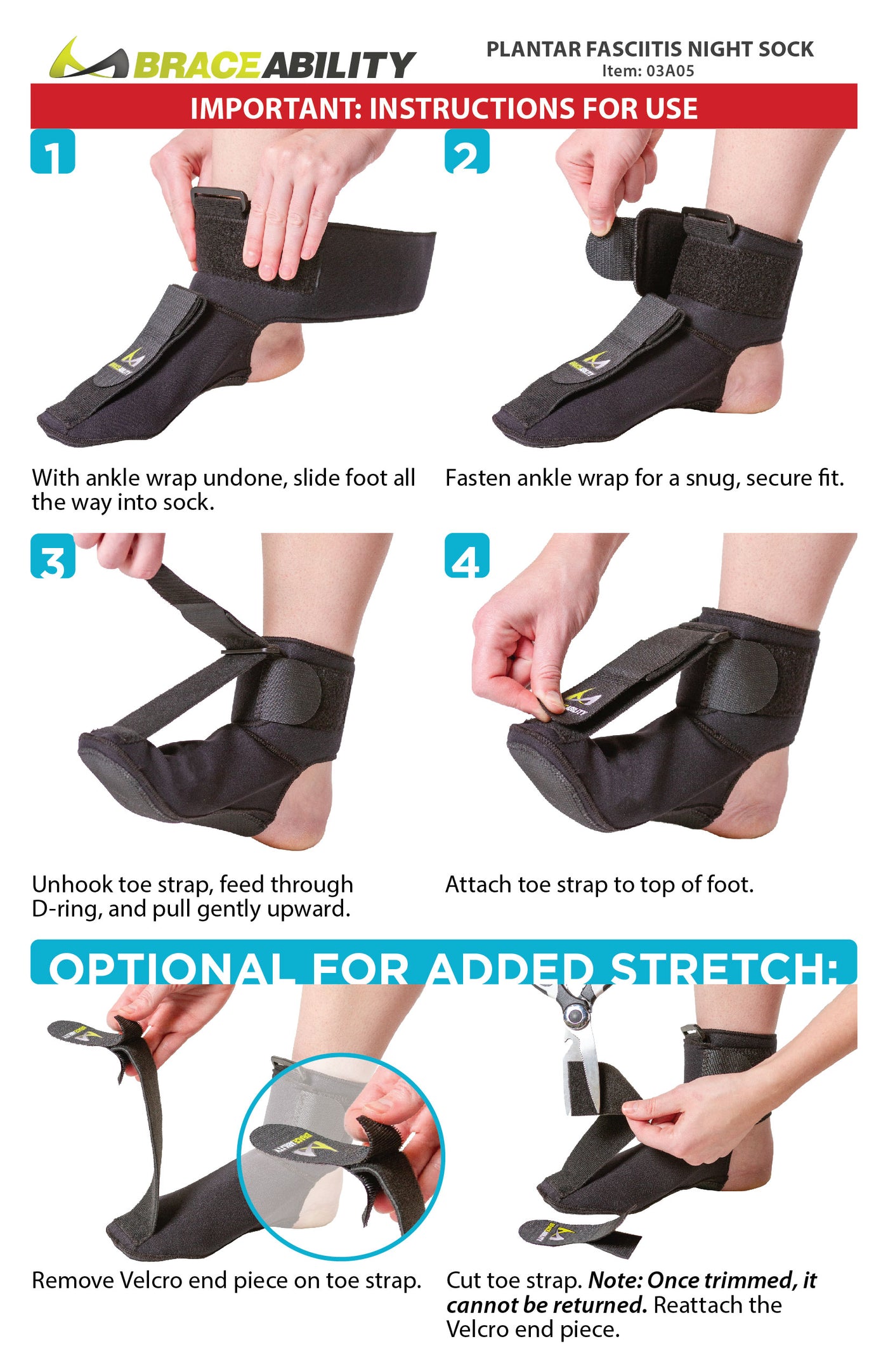 How to put on plantar fasciitis sock instruction sheet