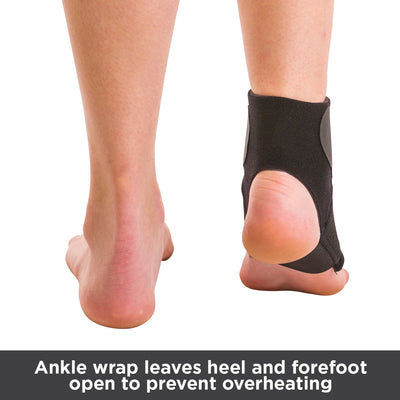 This athletic ankle support features an open heal and forefoot design to prevent overheating