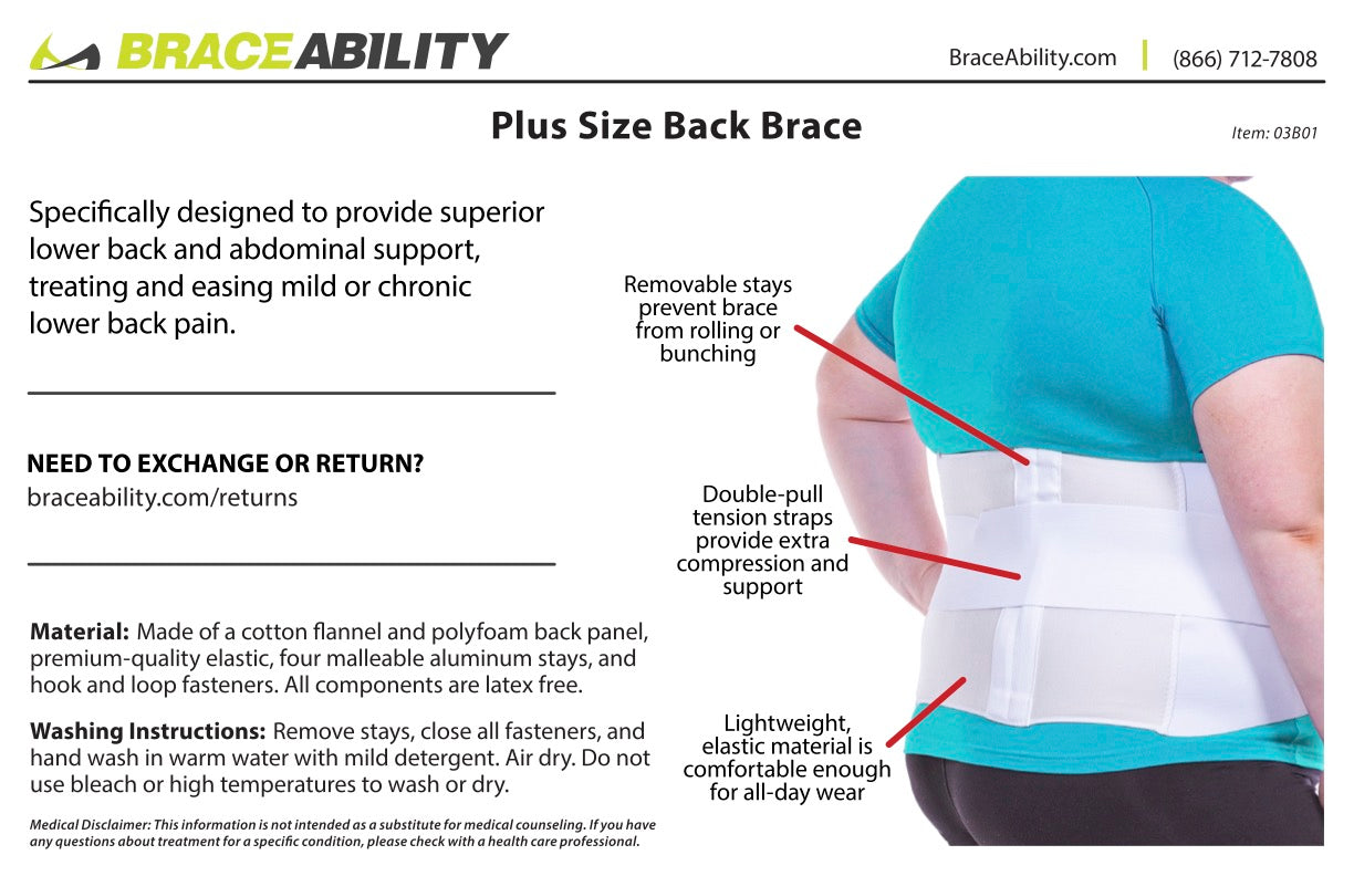 Braceability Plus Size 3XL Bariatric Back Brace - XXXL Big and Tall Lumbar Support Girdle for Obesity Lower Back Pain in Extra L