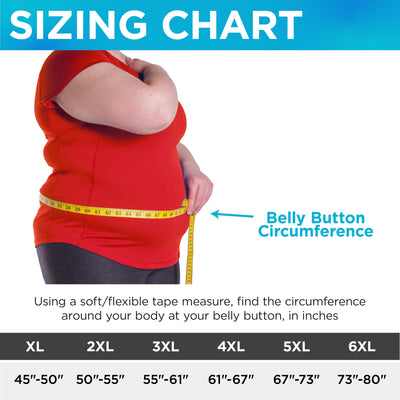 the sizing chart for the discontinued plus size back brace fits sizes small through 6XL