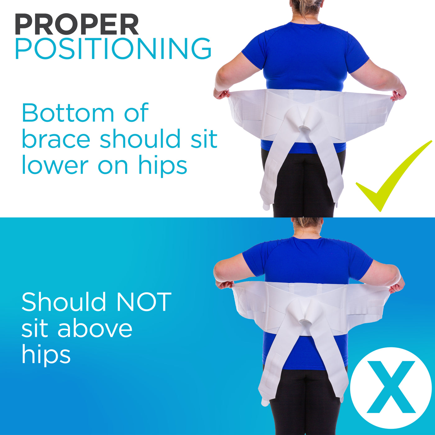 The obesity support belt should sit lower on the hips, not around waist