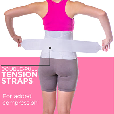 Double-pull elastic tension straps provide added compression