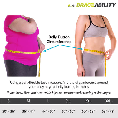 Sizing chart for women's back brace. Available in sizes S-4XL.