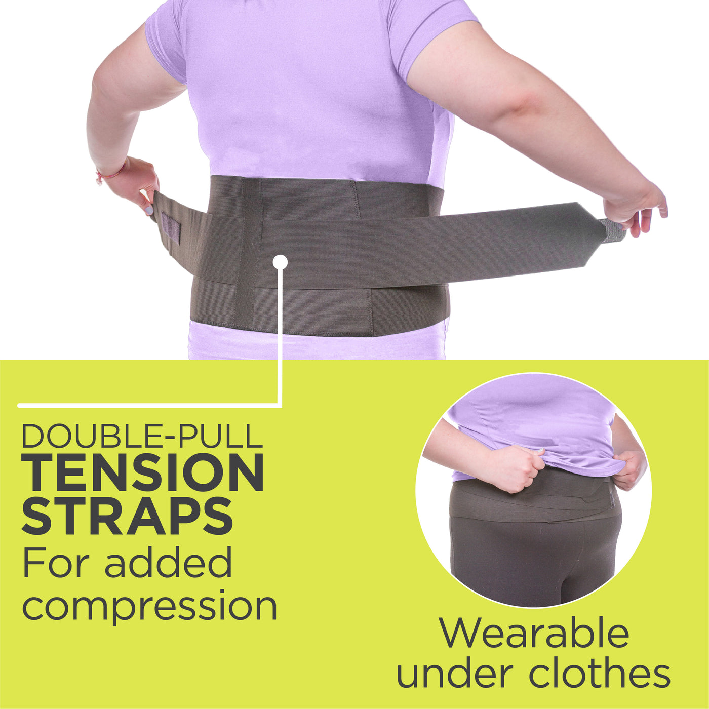 double-pull tension straps help the neoprene back brace give extra-strength support. Wear the back support for sleeping under or over clothes