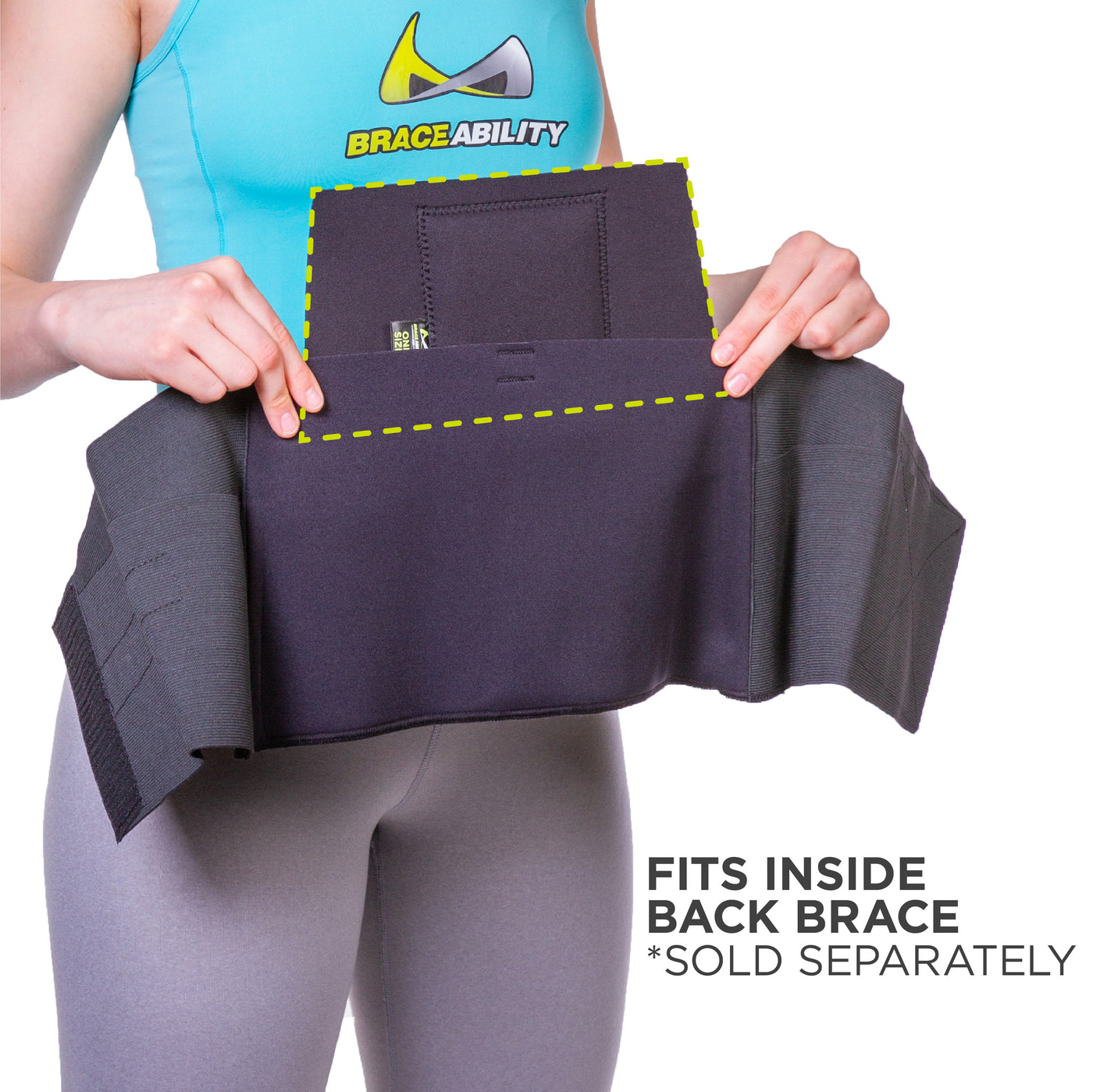 Worn inside a back brace, the pressure pad can add additional mid back support