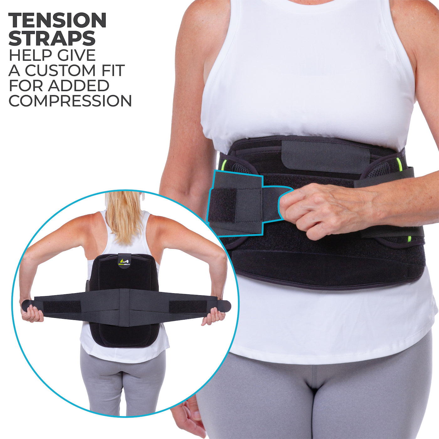 tension straps apply extra compression on the back brace for lower back