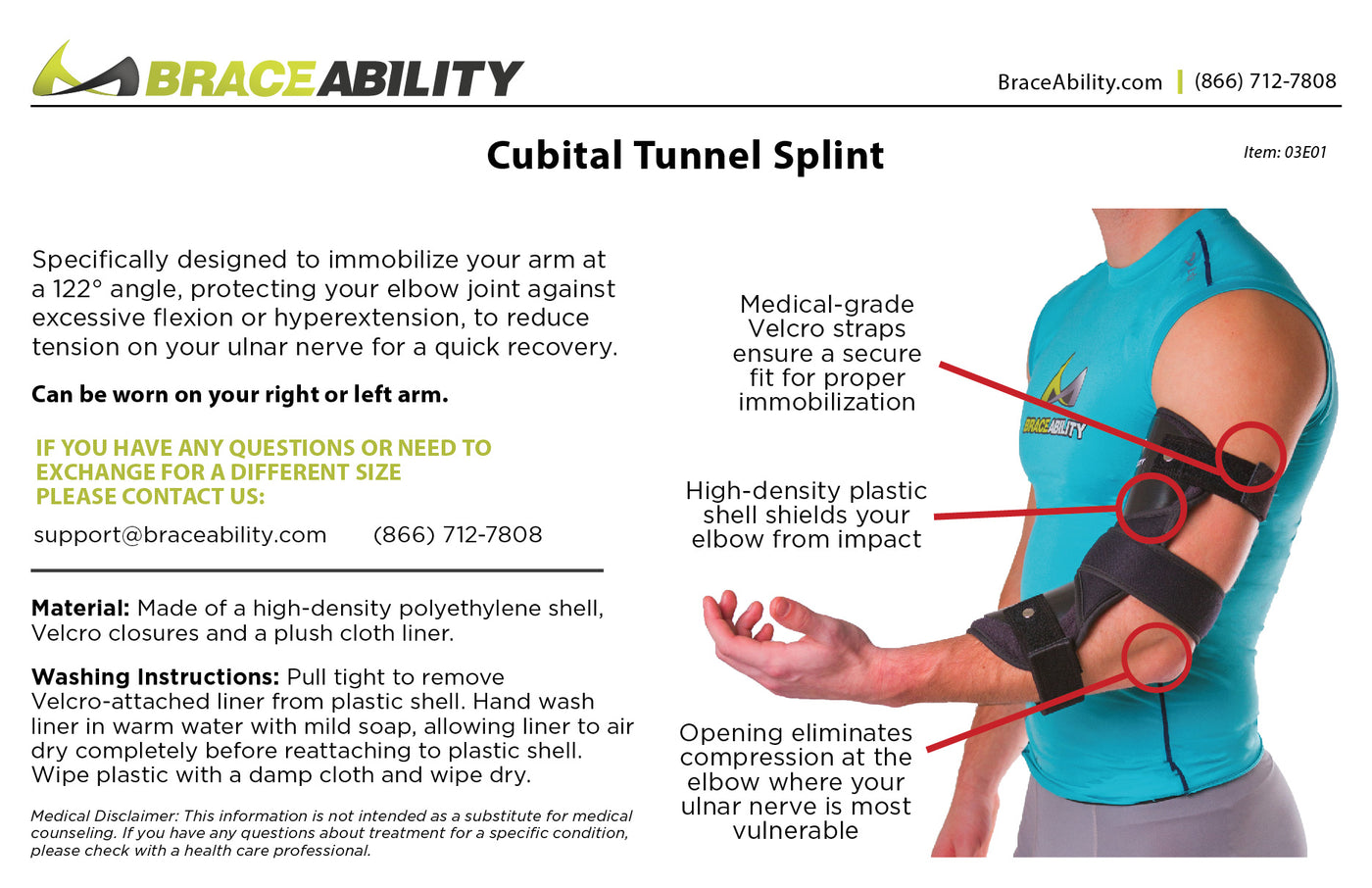 to clean the cubital tunnel splint, hand wash the shell with a damp cloth and mild detergent