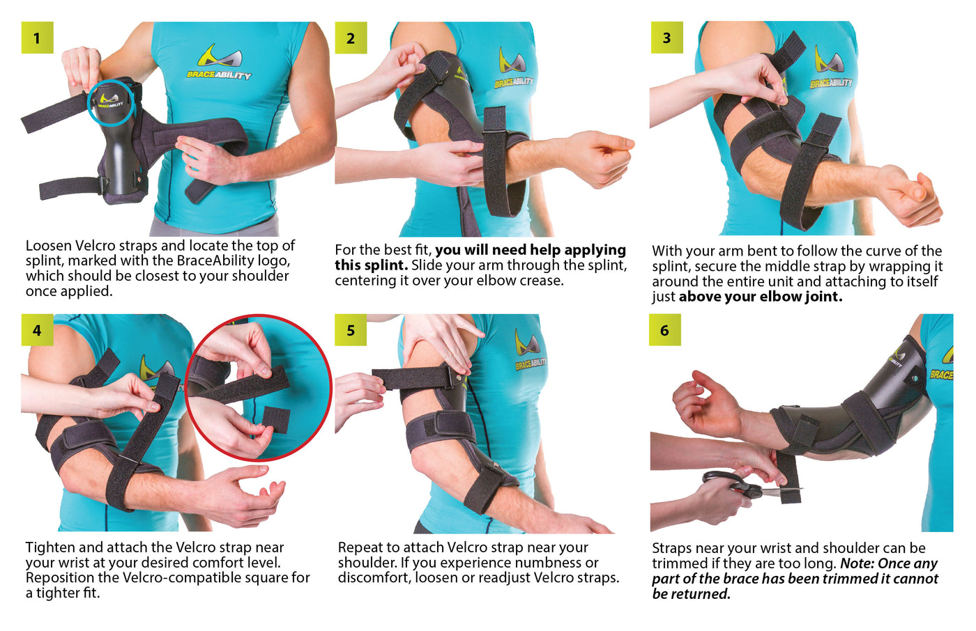 How to put on the cubital tunnel splint instruction sheet