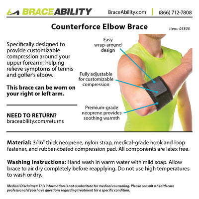 Clean Elbow Break Tendonitis Counterforce Brace | Tennis & Golfers Elbow Support Strap