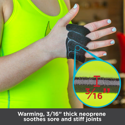 Warming, 3/16-inch thick neoprene soothes sore and stiff MCP joints