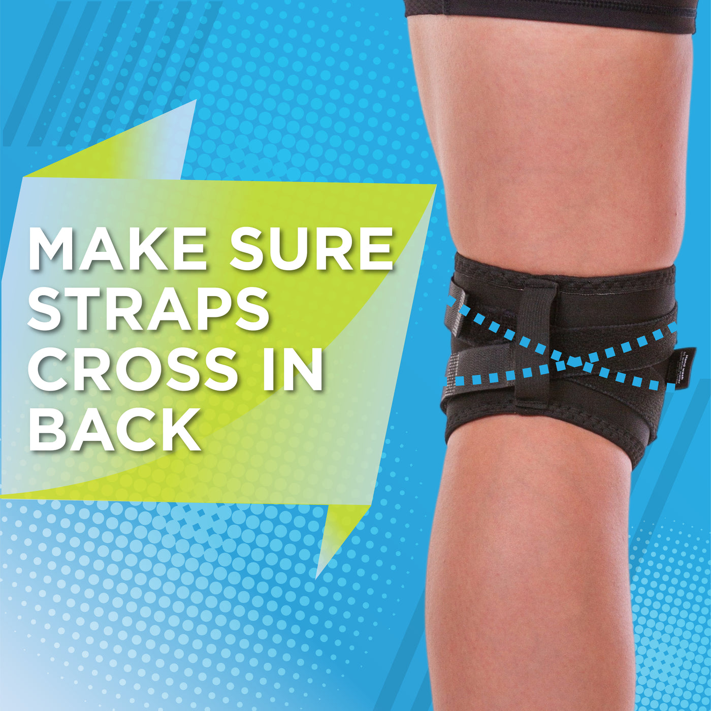 The subluxation knee brace for working out has straps that cross in the back