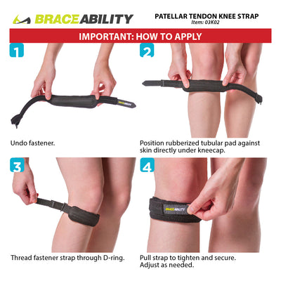instructions for how to put on the braceability kids knee band for osgood schlatter