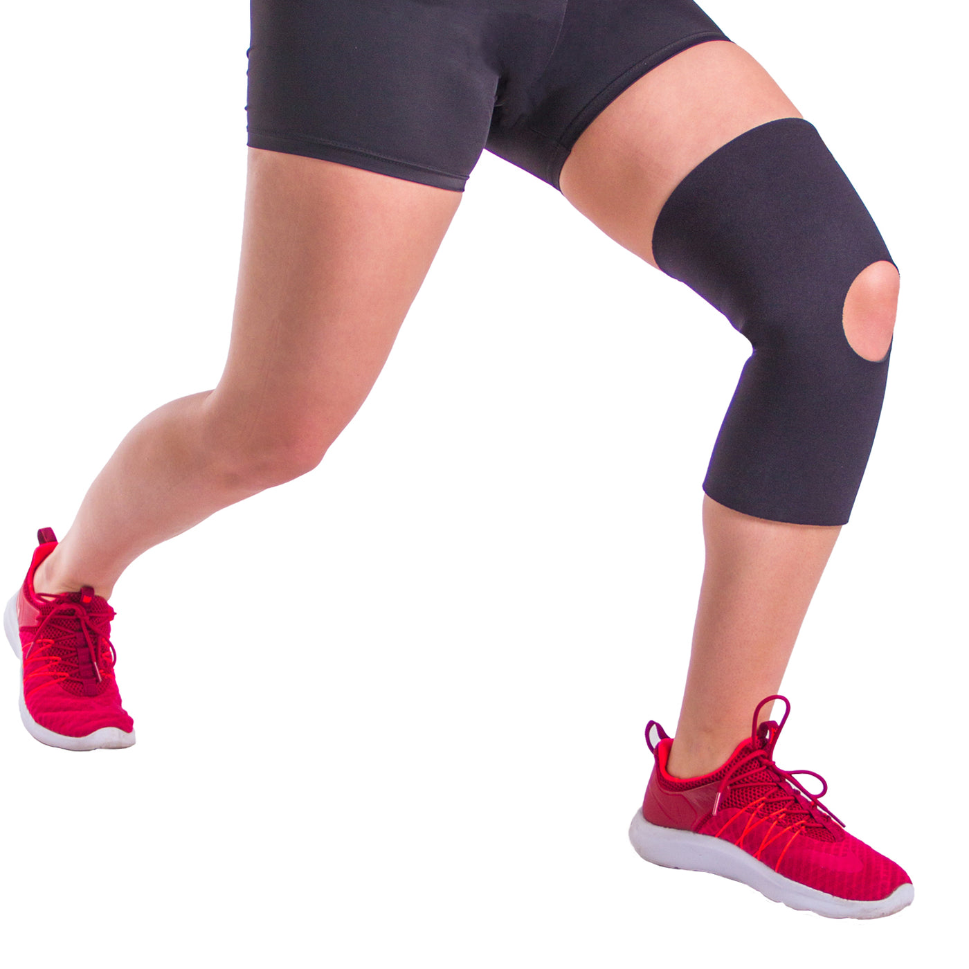 Neoprene material provides warmth and moderate elastic compression to your sore knee