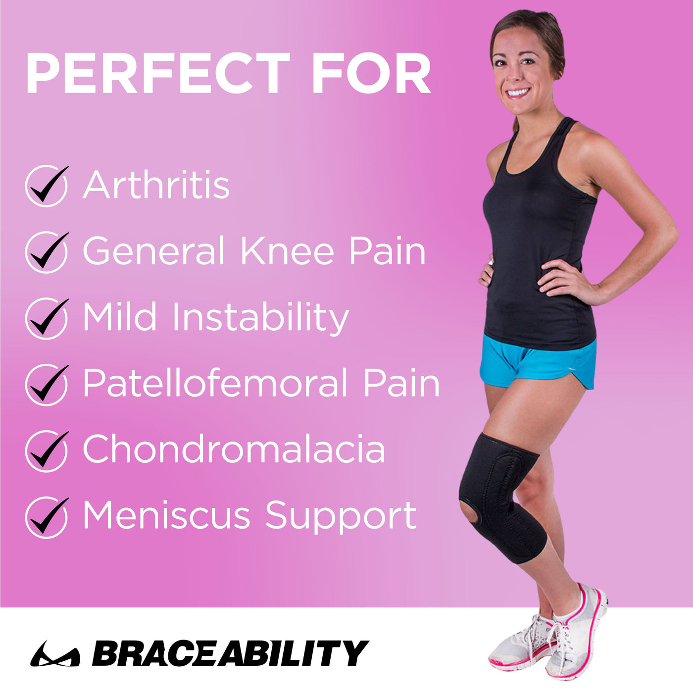 the women's patella knee brace is great for treatment from arthritis, chondromalacia, and general meniscus support